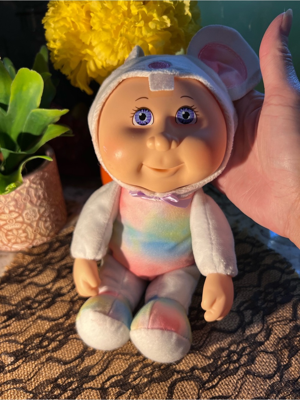 Rainbow outfit Cabbage patch Plush Baby Doll - White & Pastel Rainbow